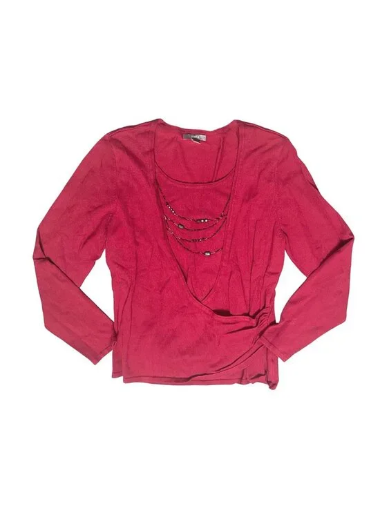 Apt 9 Large Burgundy Beaded Faux Wrap Sweater Layered Y2K Work Glam Holiday Chic - Picture 9 of 9